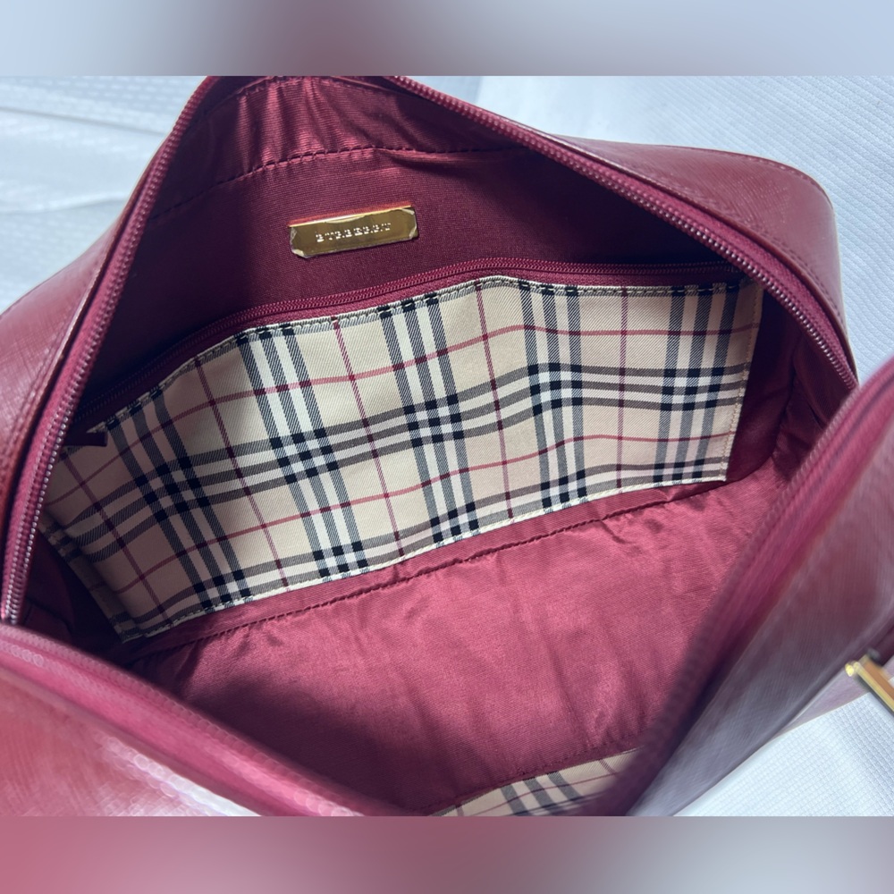 Burberry London Burgundy Saffiano Leather Satchel Re-Lined Authentic - Picture 12 of 16